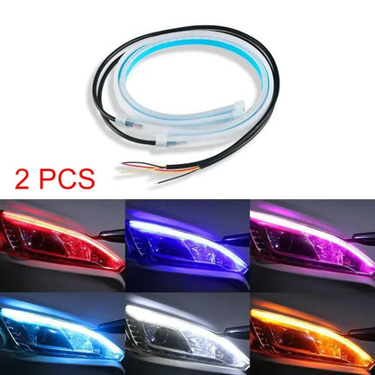 2 Pcs Car DRL Flexible Waterproof Headlight LED Strip Universal Auto Headlights RGB Turn Signal Yellow Brake Flow Lights