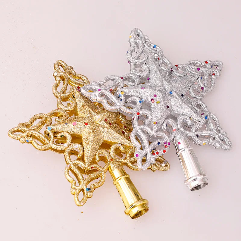 Snowflake Christmas Tree Topper Glitter Hollow Gold Star Xmas Tree Ornaments Christmas Decorations For Home 2023 Xmas New Year