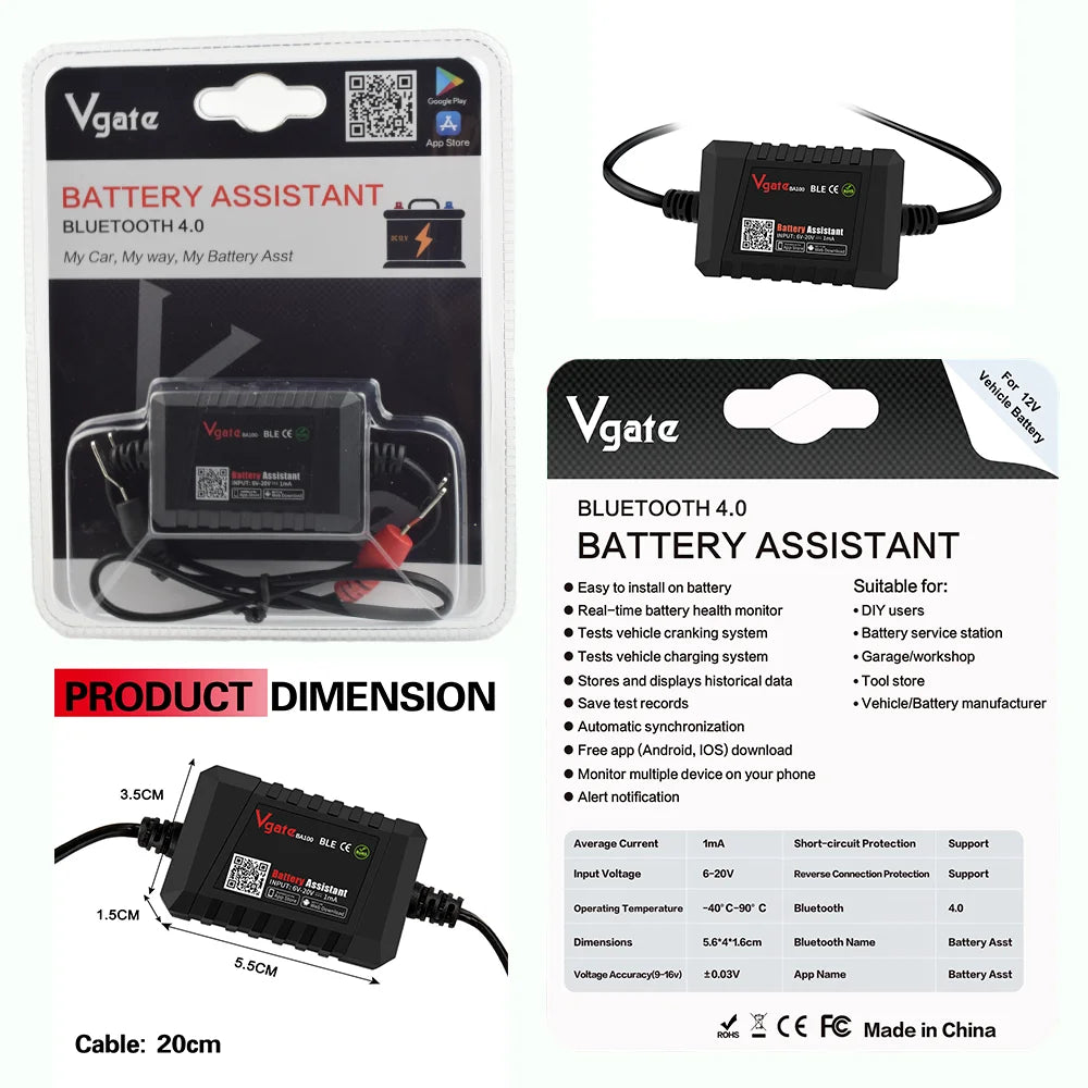 New Vgate BA100 Car Battery Tester Battery Assistant BlueTooth 4.0 Wireless Diagnositic Analyzer Monitor for Android & iOS