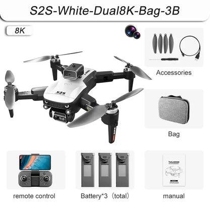 NEW S2S Mini Drone 4k Profesional 8K HD Camera Obstacle Avoidance Aerial Photography Brushless Motor Foldable Quadcopter Kid Toy Dual8K-Bag-3B CHINA