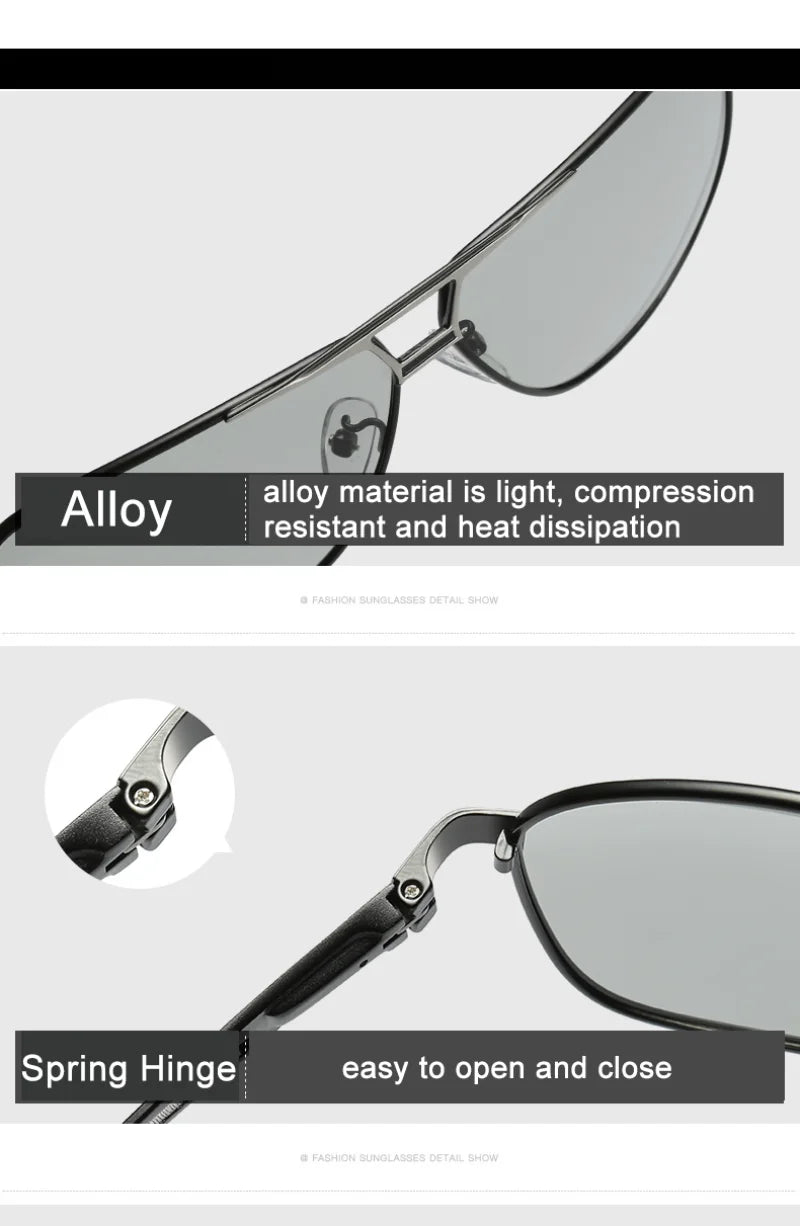 Night Vision Polarized Photochromic Sunglasses Men's Driving Chameleon Glasses For Day And Night Dual-use Male Color Change Lens