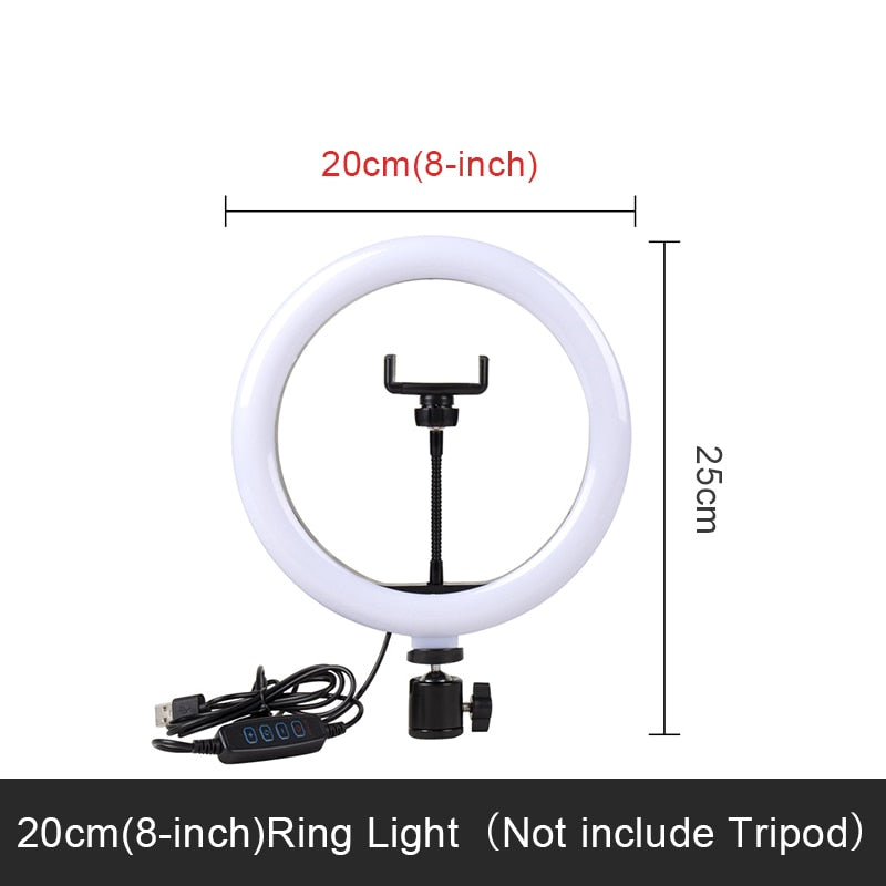Selfie Ring Light Photography Led Rim Of Lamp with Optional Mobile Holder Mounting Tripod Stand Ringlight For Live Video Stream China 20cm light