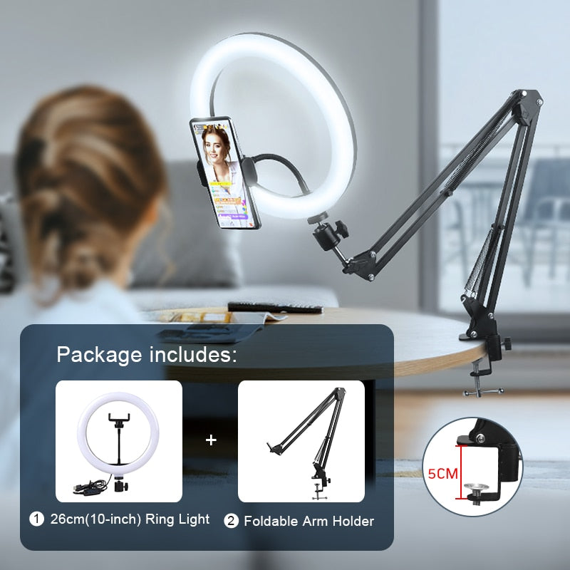 Selfie Ring Light Photography Led Rim Of Lamp with Optional Mobile Holder Mounting Tripod Stand Ringlight For Live Video Stream China 26cm light arm stand