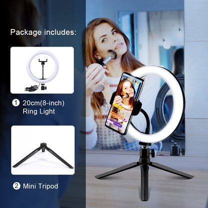 Selfie Ring Light Photography Led Rim Of Lamp with Optional Mobile Holder Mounting Tripod Stand Ringlight For Live Video Stream China 20cmLight MiniTripod