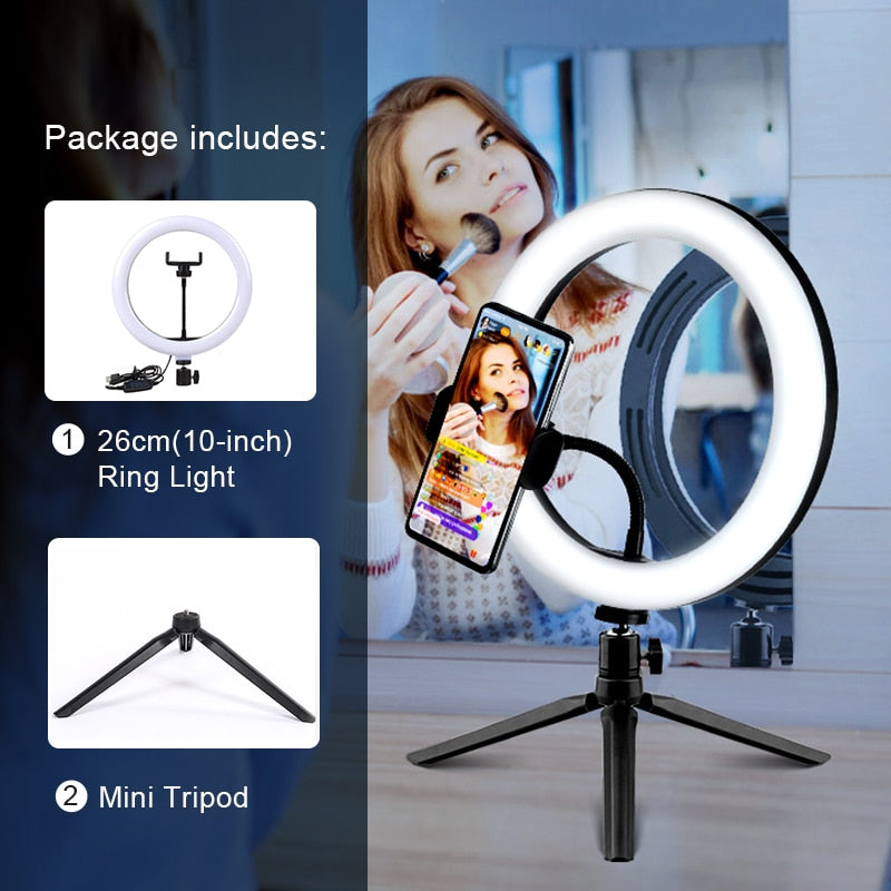 Selfie Ring Light Photography Led Rim Of Lamp with Optional Mobile Holder Mounting Tripod Stand Ringlight For Live Video Stream China 26cmLight MiniTripod
