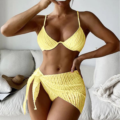 Sexy Bikinis 2023 Women Swimsuit 3 Pieces Bikini Set Halter Cover Up Brazilian Swimwear Female Beach Wear Bathing Suits biquini Underwire Yellow