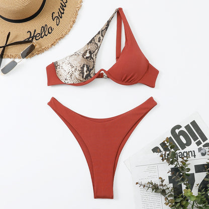 Sexy Bikinis Swimsuits Cut Out Women's Swimwear 2023 One Shoulder Biquini High Cut Bathing Suits Push Up Beach Bikini Set Gold Snake