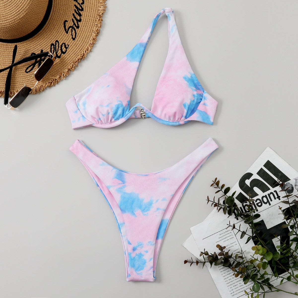 Sexy Bikinis Swimsuits Cut Out Women's Swimwear 2023 One Shoulder Biquini High Cut Bathing Suits Push Up Beach Bikini Set