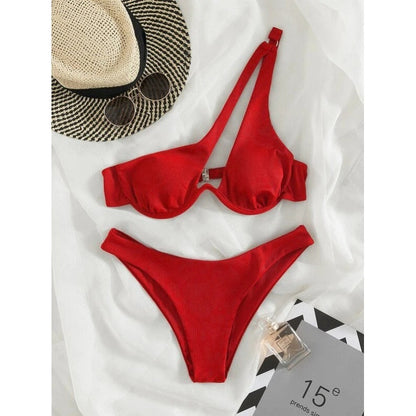 Sexy Bikinis Swimsuits Cut Out Women's Swimwear 2023 One Shoulder Biquini High Cut Bathing Suits Push Up Beach Bikini Set Red