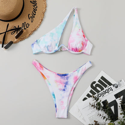 Sexy Bikinis Swimsuits Cut Out Women's Swimwear 2023 One Shoulder Biquini High Cut Bathing Suits Push Up Beach Bikini Set Tie Dye 1