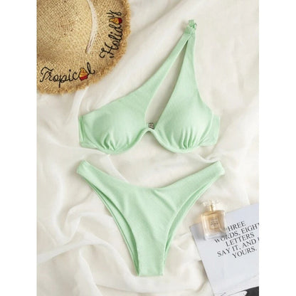 Sexy Bikinis Swimsuits Cut Out Women's Swimwear 2023 One Shoulder Biquini High Cut Bathing Suits Push Up Beach Bikini Set Green