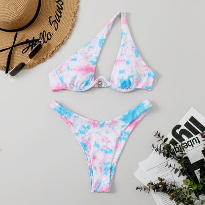 Sexy Bikinis Swimsuits Cut Out Women's Swimwear 2023 One Shoulder Biquini High Cut Bathing Suits Push Up Beach Bikini Set Tie Dye 4