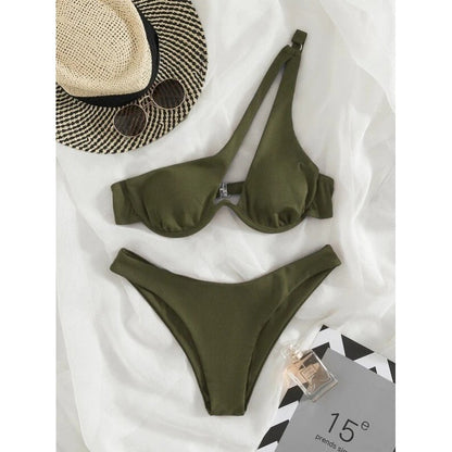 Sexy Bikinis Swimsuits Cut Out Women's Swimwear 2023 One Shoulder Biquini High Cut Bathing Suits Push Up Beach Bikini Set Army Green