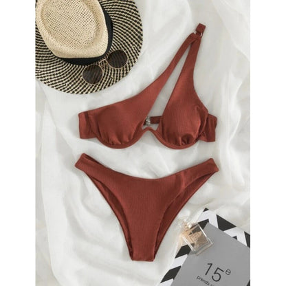 Sexy Bikinis Swimsuits Cut Out Women's Swimwear 2023 One Shoulder Biquini High Cut Bathing Suits Push Up Beach Bikini Set Coffee