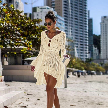 Sexy Cover Up Bikini Women Swimsuit Cover-up Beach Bathing Suit Beach Wear Knitting Swimwear Mesh Beach Dress Tunic Robe WC0445W2 One Size