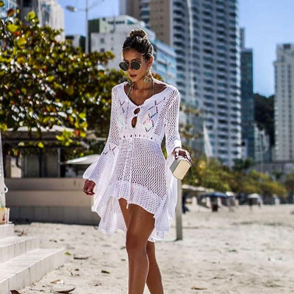 Sexy Cover Up Bikini Women Swimsuit Cover-up Beach Bathing Suit Beach Wear Knitting Swimwear Mesh Beach Dress Tunic Robe WC0445W1 One Size