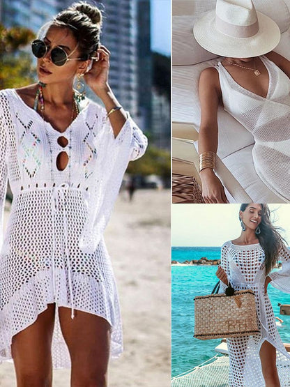 Sexy Cover Up Bikini Women Swimsuit Cover-up Beach Bathing Suit Beach Wear Knitting Swimwear Mesh Beach Dress Tunic Robe