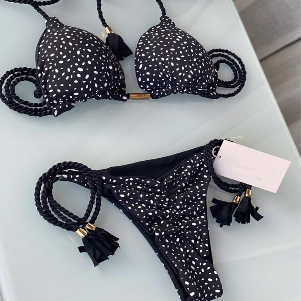 Sexy Dot Print Bikinis Set Women's Swimsuit Bandage 2023 Swimwear Push Up Swim 2 Pieces Biquini Brazilian Beachwear Bathing Suit 8292