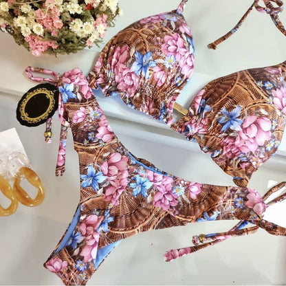 Sexy Print Bikinis Set Women Swimsuit Bandage Two-Piece Swimwear Brazilian Biquínis Beachwear Bathing Suit 2023 New 6217