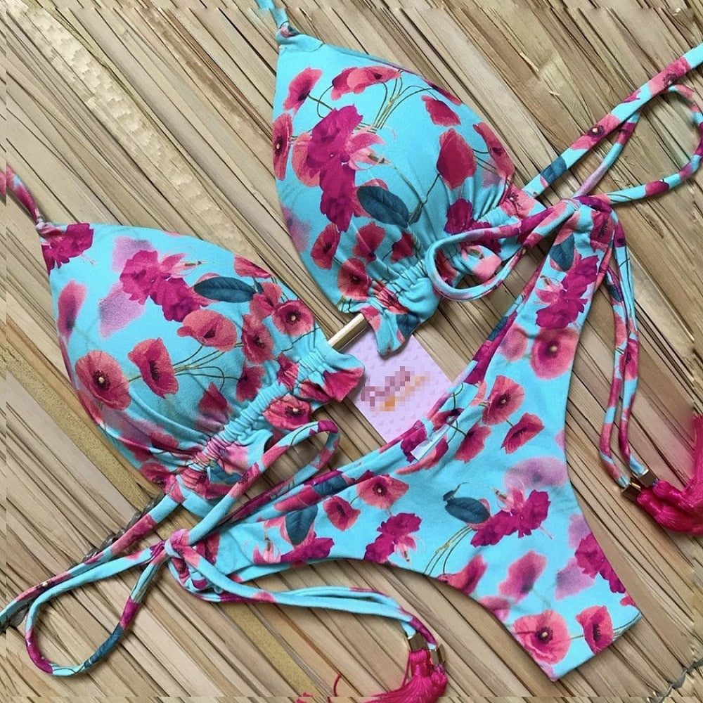 Sexy Print Bikinis Set Women Swimsuit Bandage Two-Piece Swimwear Brazilian Biquínis Beachwear Bathing Suit 2023 New 5223