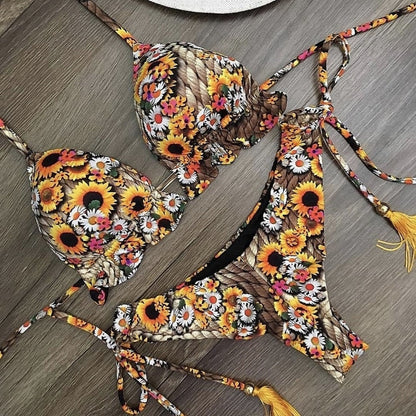 Sexy Print Bikinis Set Women Swimsuit Bandage Two-Piece Swimwear Brazilian Biquínis Beachwear Bathing Suit 2023 New