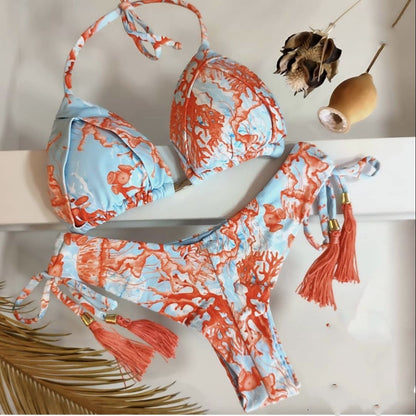 Sexy Print Bikinis Set Women Swimsuit Bandage TwoPieces Swimwear Brazilian Biquínis Beachwear Bathing Suit 2023