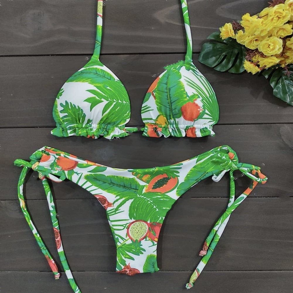 Sexy Print Bikinis Set Women Swimsuit Bandage TwoPieces Swimwear Brazilian Biquínis Beachwear Bathing Suit 2023