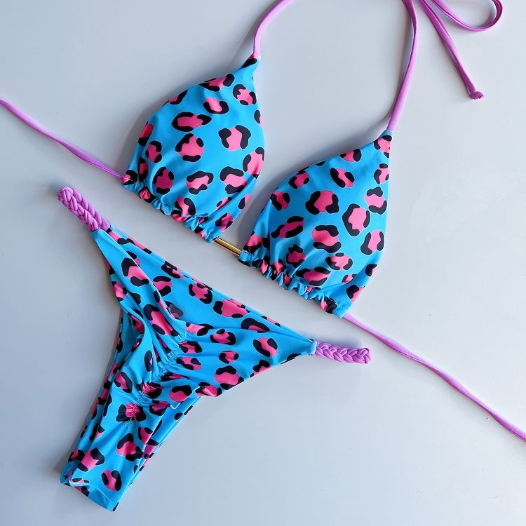 Sexy Swimsuit Women Braided rope Micro Bikinis 2023 New Swimsuit Leopard Print Brazilian Biquinis Beach Bathing Suit UP05