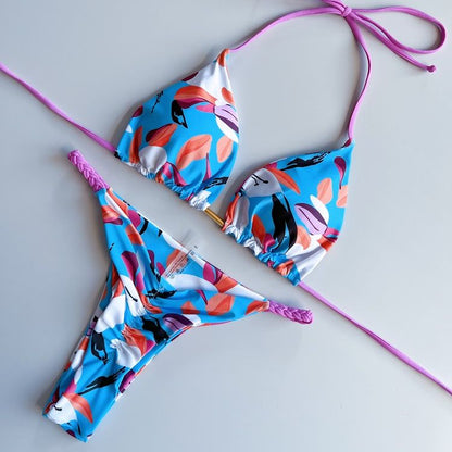 Sexy Swimsuit Women Braided rope Micro Bikinis 2023 New Swimsuit Leopard Print Brazilian Biquinis Beach Bathing Suit UP07