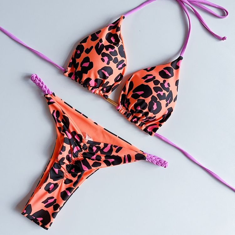 Sexy Swimsuit Women Braided rope Micro Bikinis 2023 New Swimsuit Leopard Print Brazilian Biquinis Beach Bathing Suit UP01