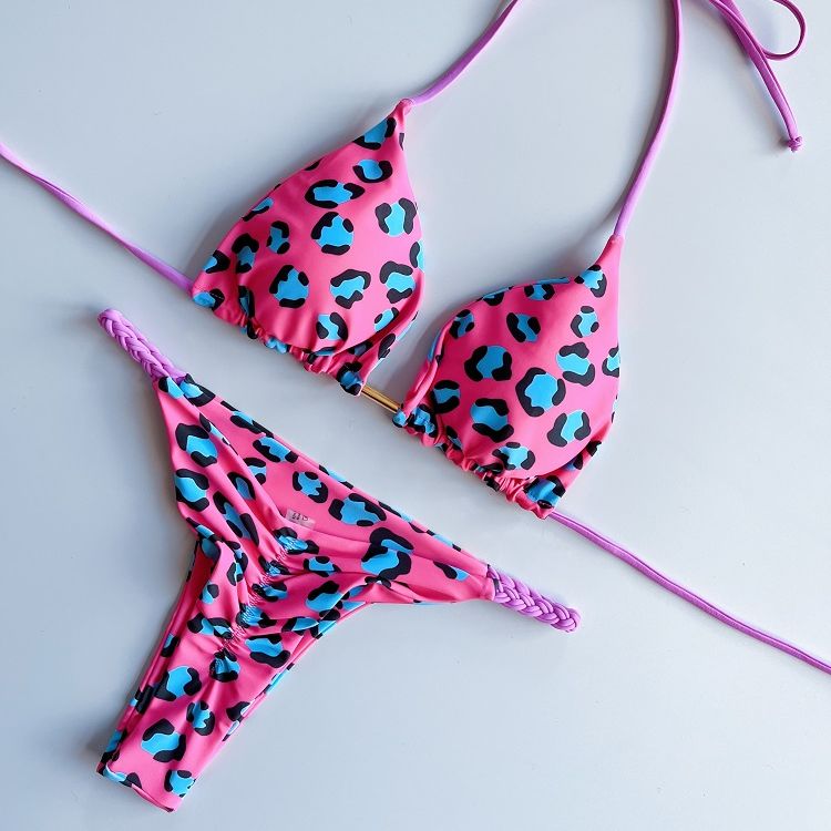 Sexy Swimsuit Women Braided rope Micro Bikinis 2023 New Swimsuit Leopard Print Brazilian Biquinis Beach Bathing Suit UP02