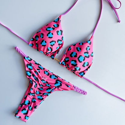 Sexy Swimsuit Women Braided rope Micro Bikinis 2023 New Swimsuit Leopard Print Brazilian Biquinis Beach Bathing Suit UP02