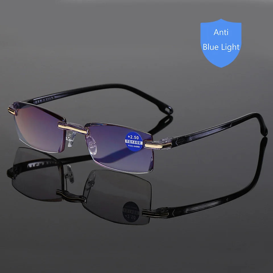 Reading Glasses Men Anti Blue Rays Presbyopia Goggles Women Vintage Rimless Eyewear Diopter +1.0 1.5 2.0 2.5 3.0 3.5 4.0 black-1PC