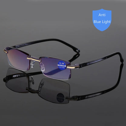 Reading Glasses Men Anti Blue Rays Presbyopia Goggles Women Vintage Rimless Eyewear Diopter +1.0 1.5 2.0 2.5 3.0 3.5 4.0 black-1PC