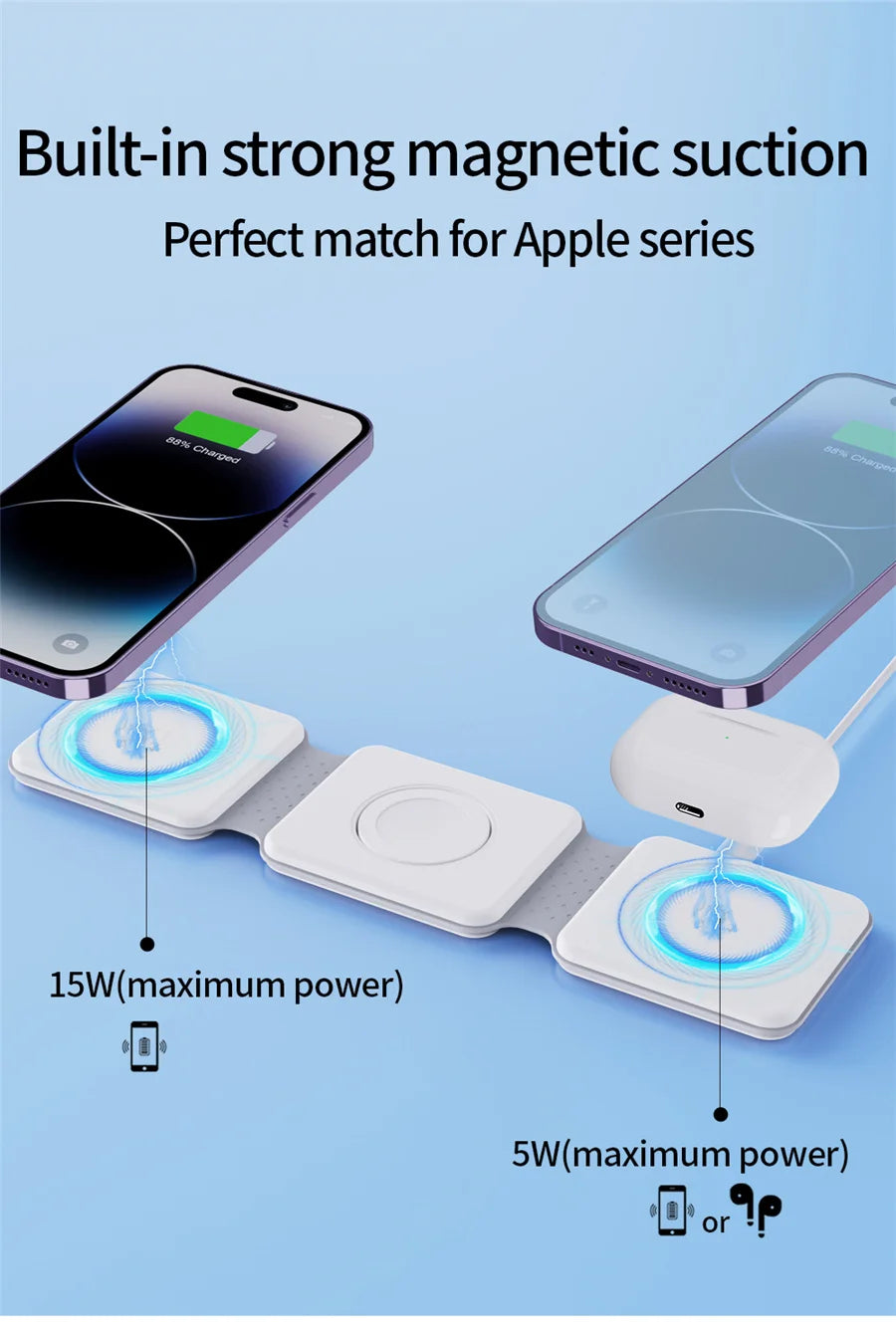 3 in 1 Magnetic Wireless Charger Pad Foldable Phone Chargers Stand For iPhone 14 13 12 Airpods IWatch 7 6 5 Xiaomi Fast Charging