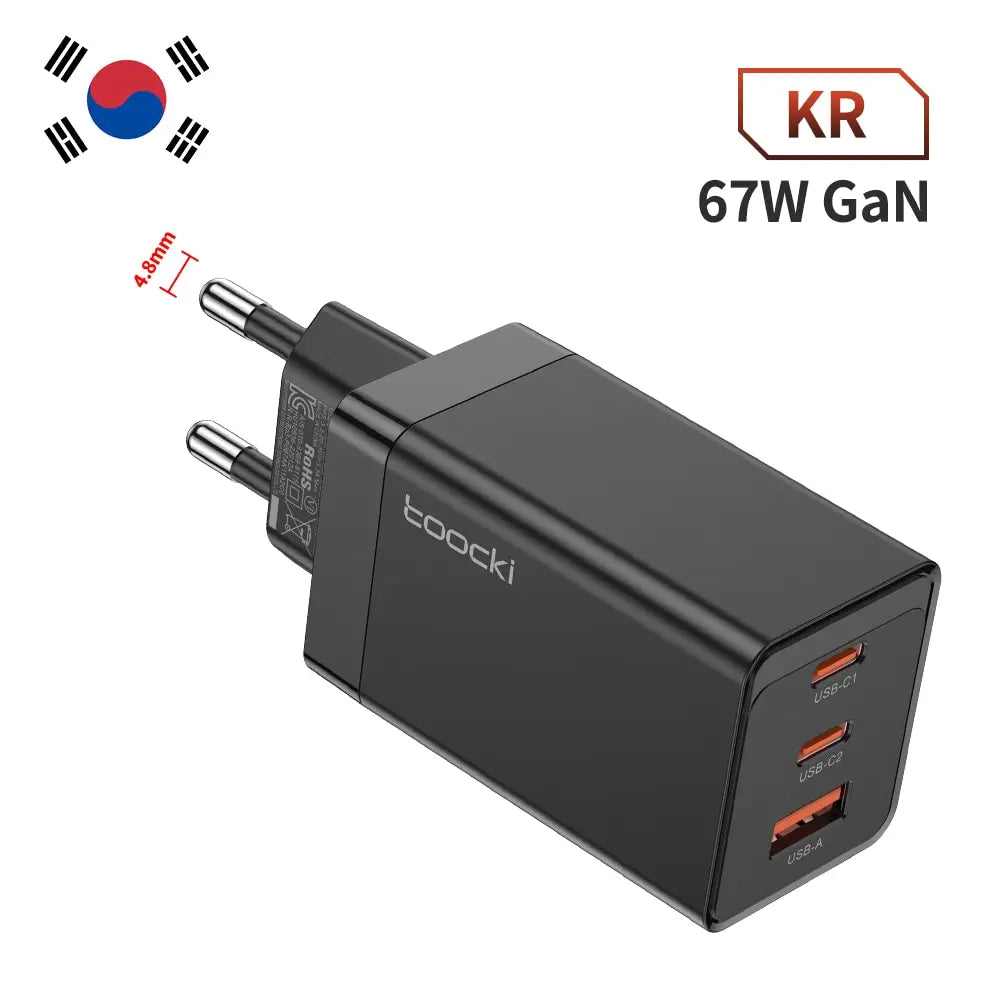 Toocki 67W GaN USB C Charger Quick Charge 65W QC4.0 PD 3.0 45W USB C Type C Fast USB Charger For iPhone 15 14 13 12 Pro MacBook KR Black 67W