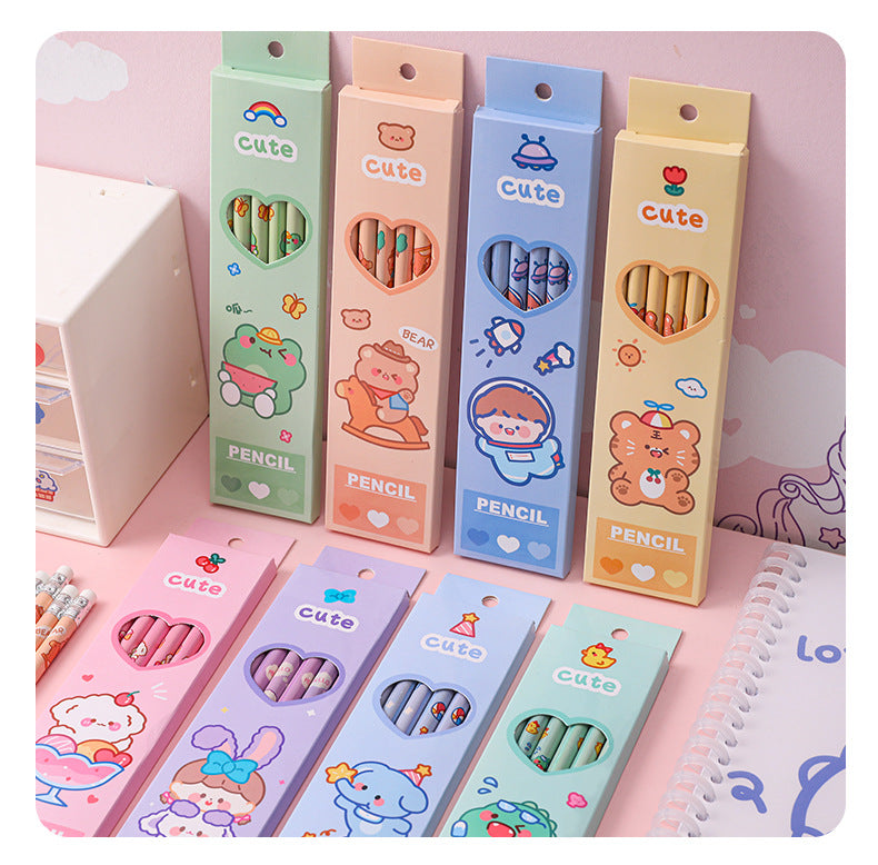 6 Pcs/Set Sweetheart Cute Pencil Children HB Painting Sketch Pen Primary School Students Writing Exam Stationery Supplies Gifts