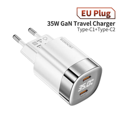 Toocki 35W USB Phone Charger GaN USB Type C Quick Charge PD3.0 High Speed Charger Korea EU Plug for Laptop Xiaomi iPhone 13 12 EU White