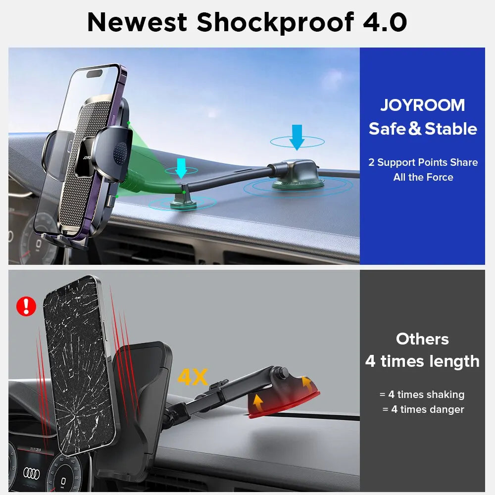 Joyroom Dashboard Phone Holder for Car 360° Widest View 9in Flexible Long Arm Universal Handsfree Auto Windshield Air Vent Moun