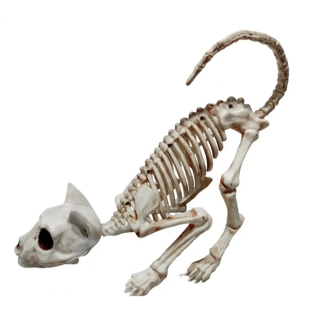 Skeleton Cat Decor Plastic Skeleton Ornament Decorative Creepy Animal Bones Yard Garden Decoration Festival Ambience Beige