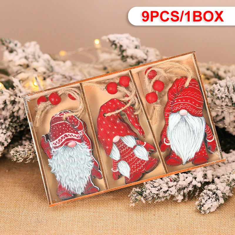 Wooden Christmas Pendant Merry Christmas Decoration for Home 2023 Navidad Xmas Tree Hanging Ornaments Kids Gifts New Year 2024 9pcs-F