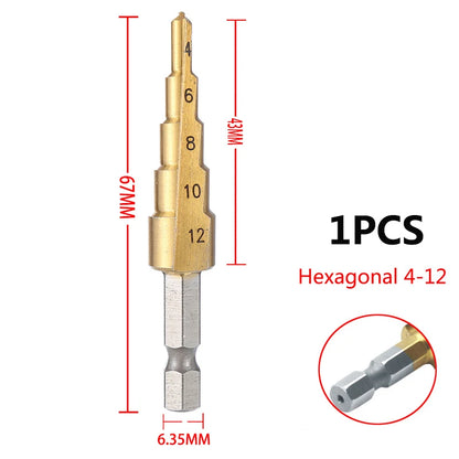 3-12mm 4-12mm 4-20mm HSS Straight Groove Step Drill Bit Set Titanium Coated Wood Metal Hole Cutter Core Drill Bit Set 4-12 Hexagon Shank