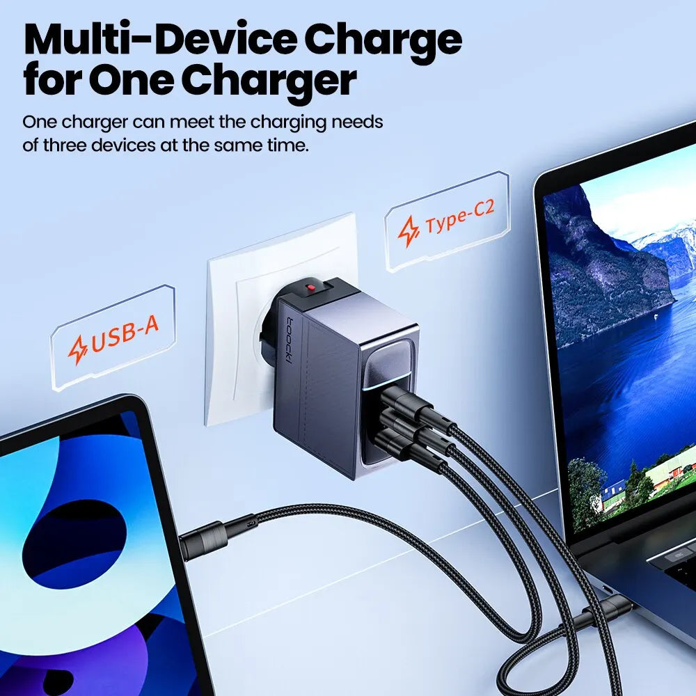 Toocki USB GaN Charger 100W Quick Charger PD Fast Charging Chargers For iPhone 14 13 12 11 Pro Max QC3.0 Type C Charger Adapter