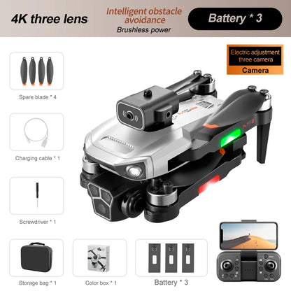 M1s Mini Drone 4k Profesional Three HD Camera Obstacle Avoidance Aerial Photography Brushless Motor Foldable Rc Quadcopter Toys Grey 4K 3B CHINA