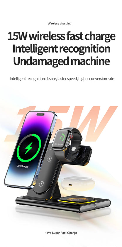 3 in 1 Wireless Charger Stand Pad For iPhone 15 14 13 12 Samsung S23 S22 Galaxy Watch 5 4 Active Buds Fast Charging Dock Station