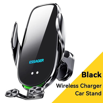 Essager 15W Car Wireless Charger Air Vent Mount For iPhone 14 13 12 Smart Wireless Charger Stand For Xiaomi Huawei Fast Charging Black