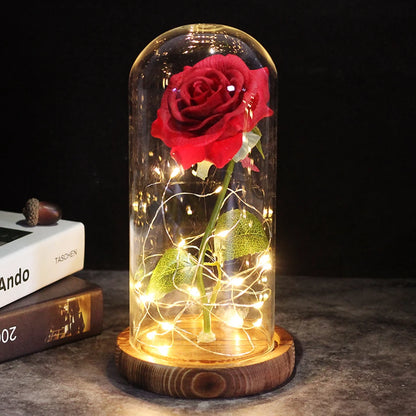 Galaxy Rose Artificial Flowers Beauty and the Beast Rose Wedding Decor Creative Valentine's Day Mother's Gift brown base red 2