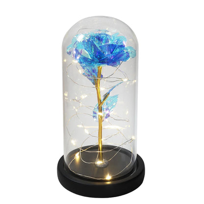 Galaxy Rose Artificial Flowers Beauty and the Beast Rose Wedding Decor Creative Valentine's Day Mother's Gift black base blue 3