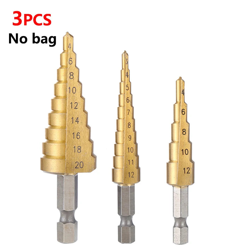 3-12mm 4-12mm 4-20mm HSS Straight Groove Step Drill Bit Set Titanium Coated Wood Metal Hole Cutter Core Drill Bit Set 3PC 4-12 3-12 4-20 1