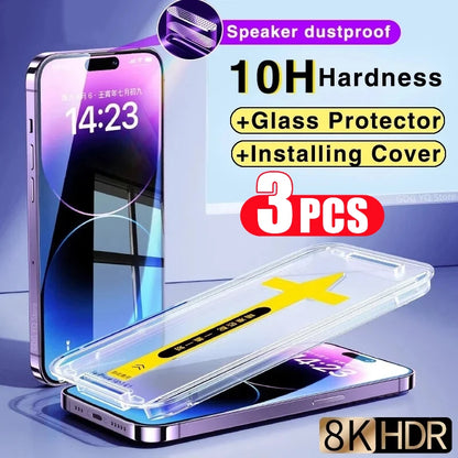 3Pcs 8K High End Easy Installation Tempered Glass For iPhone 15 13 12 11 14 Pro Max Mini XR XS 15 Plus Privacy Screen Protector